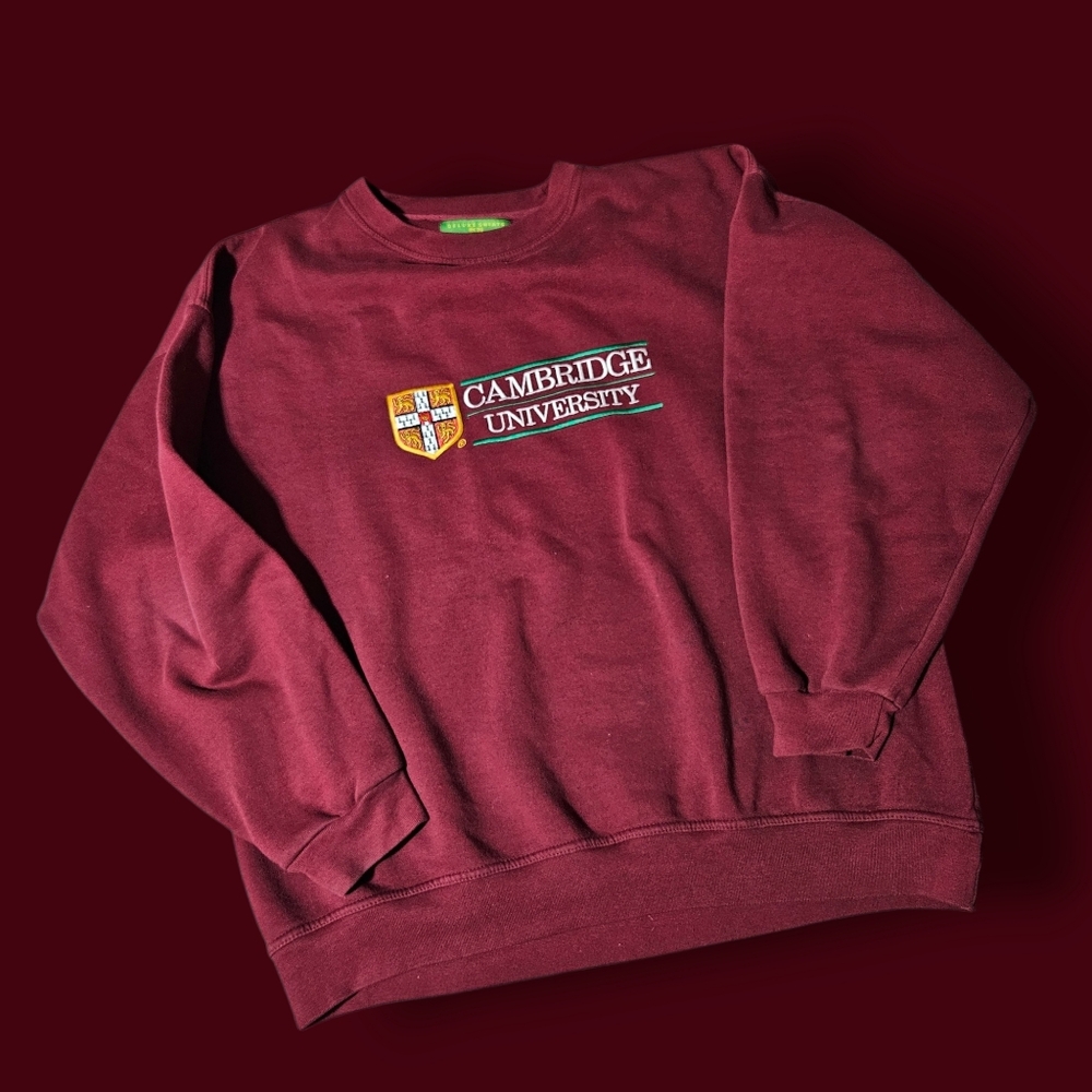 Vintage 90s Cambridge University Crewneck Sweatshirt‎ Embroidered Jumper 2XL RED